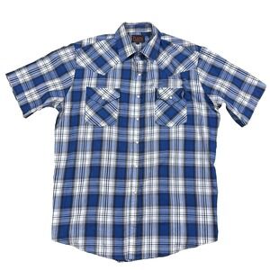 Plains Western Wear Shirt Men Large Blue Plaid Pearl Snap Button Cowboy Yoke